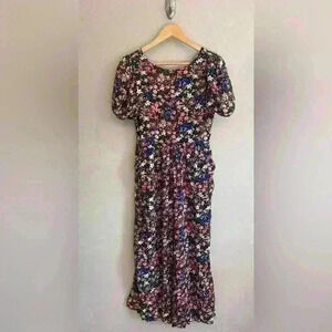 ASOS Floral Culottte Jumpsuit bubble sleeve, pockets, open back ties size 6